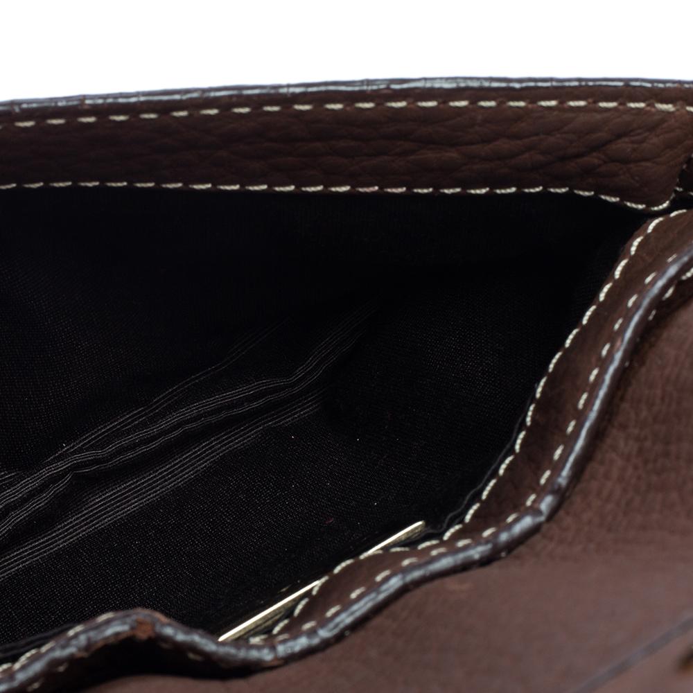 CH Carolina Herrera Brown Leather Double Flap Chain Bag In Good Condition In Dubai, Al Qouz 2