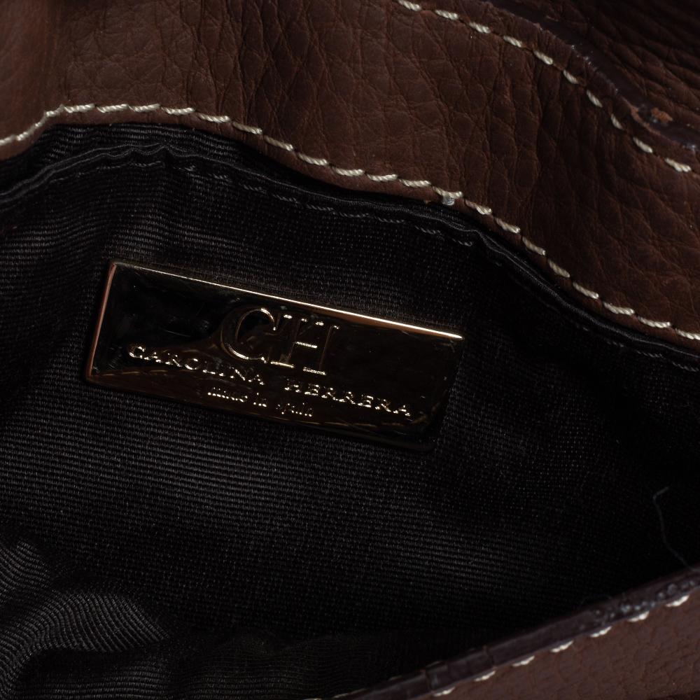 CH Carolina Herrera Brown Leather Double Flap Chain Bag 1
