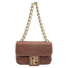 CH Carolina Herrera Brown Leather Double Flap Chain Bag