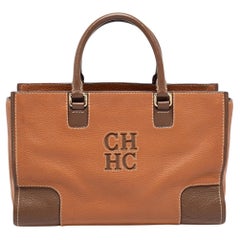 CH Carolina Herrera Brown Leather Front Logo Tote