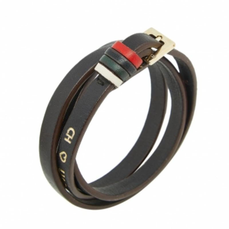 Donna CH Carolina Herrera Bracciale in pelle marrone tono oro in vendita