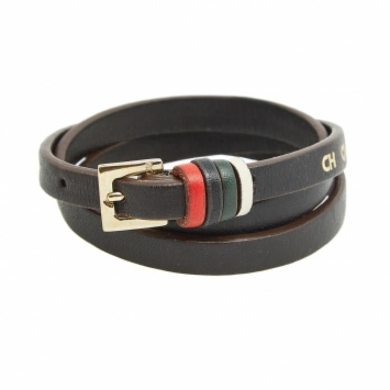 CH Carolina Herrera Bracciale in pelle marrone tono oro in vendita 2