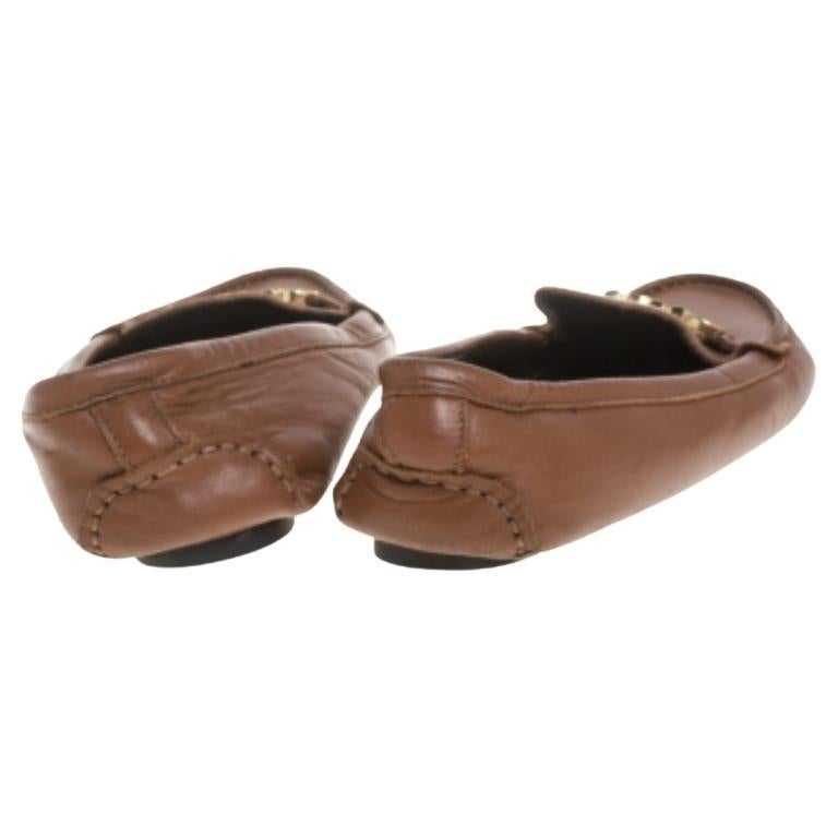 CH Carolina Herrera Brown Leather Logo Detail Flats Size 37 For Sale 2
