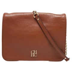 CH Carolina Herrera Brown Leather New Baltazar Flap Shoulder Bag