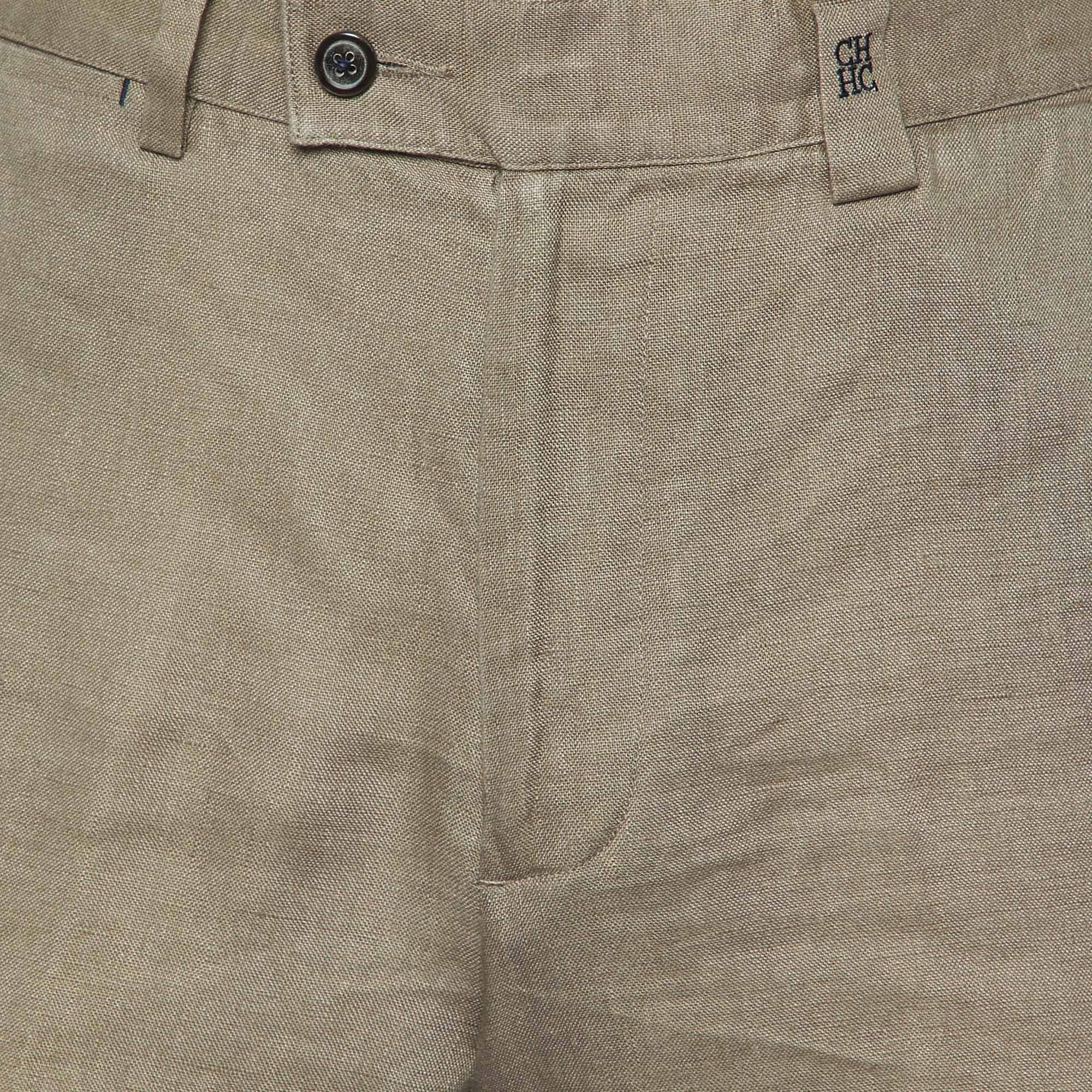 CH Carolina Herrera Pantalon coupe régulière en lin Brown M. Bon état - En vente à Dubai, Al Qouz 2