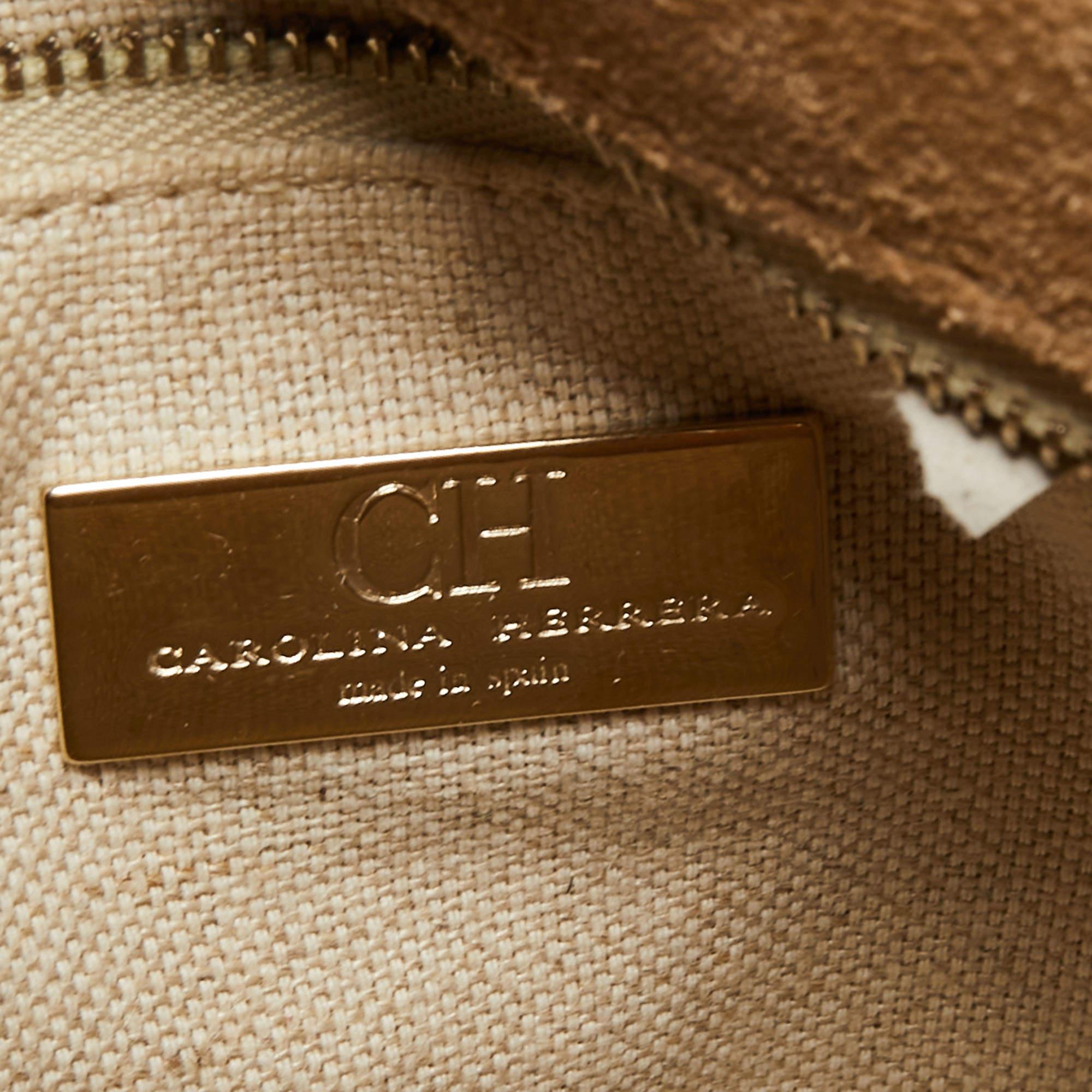 CH Carolina Herrera Brown Logo Embossed Leather Top Handle Bag 4