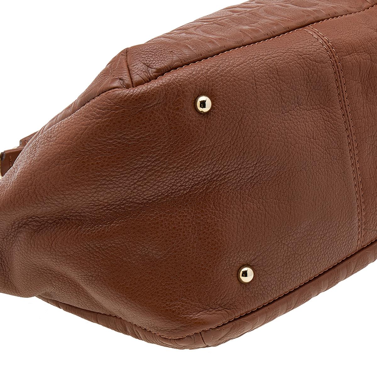 CH Carolina Herrera Brown Monogram Embossed Leather Audrey Tote 1