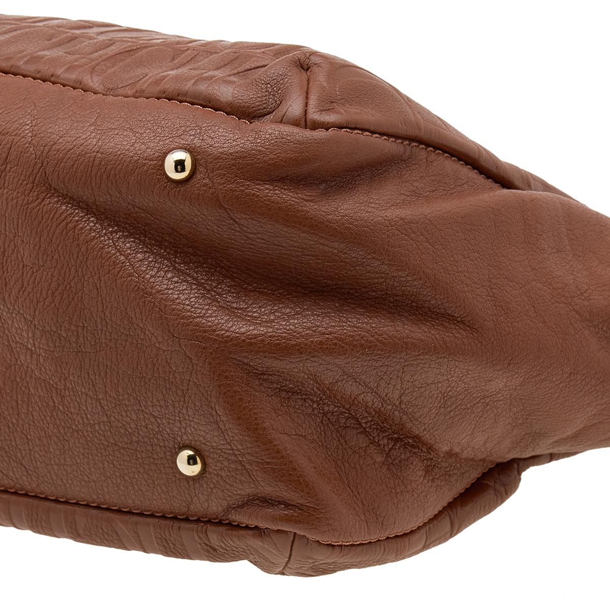 CH Carolina Herrera Brown Monogram Embossed Leather Audrey Tote 2