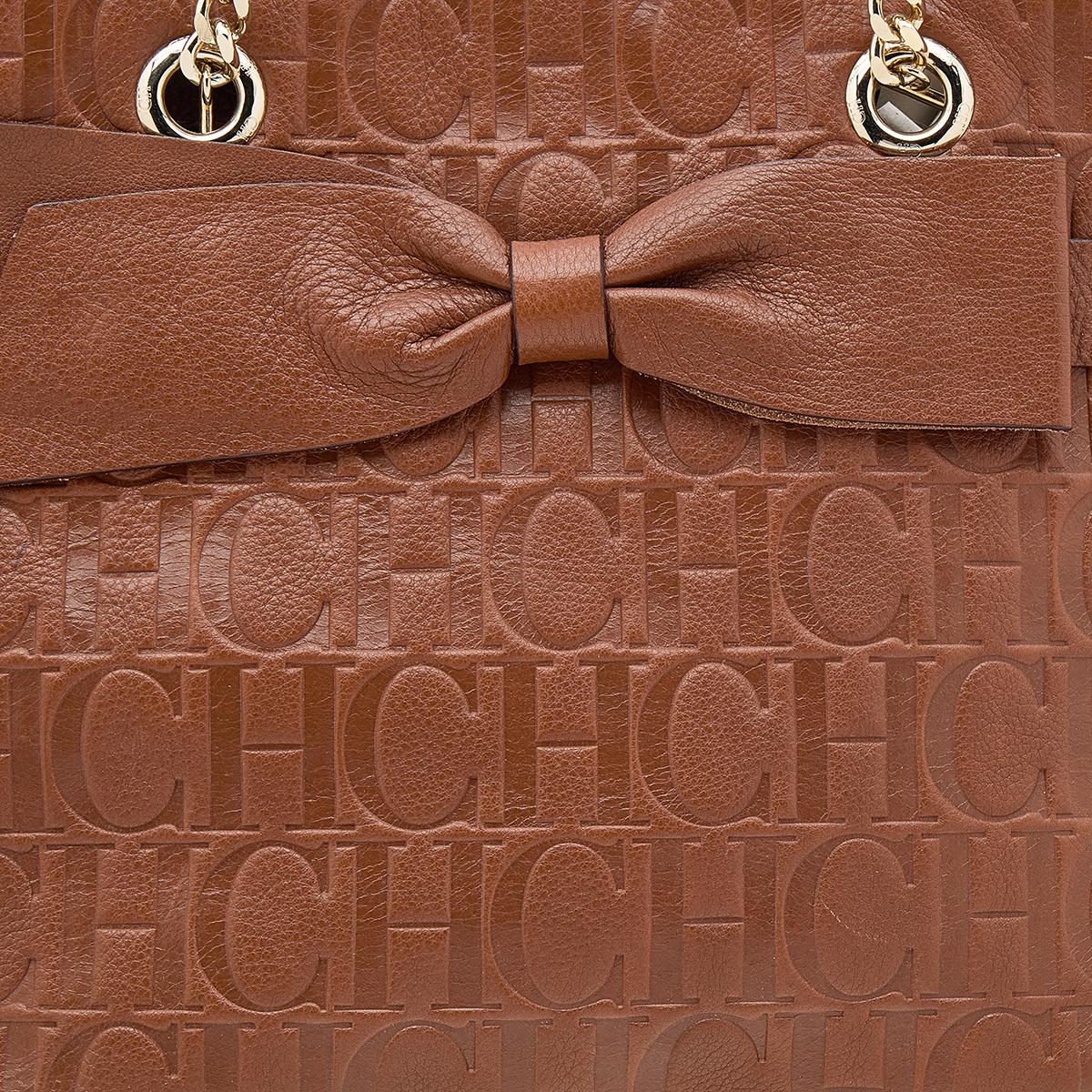 CH Carolina Herrera Brown Monogram Embossed Leather Audrey Tote 3
