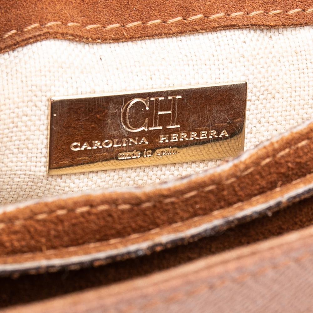 CH Carolina Herrera Brown Monogram Embossed Leather Top Handle Bag 6