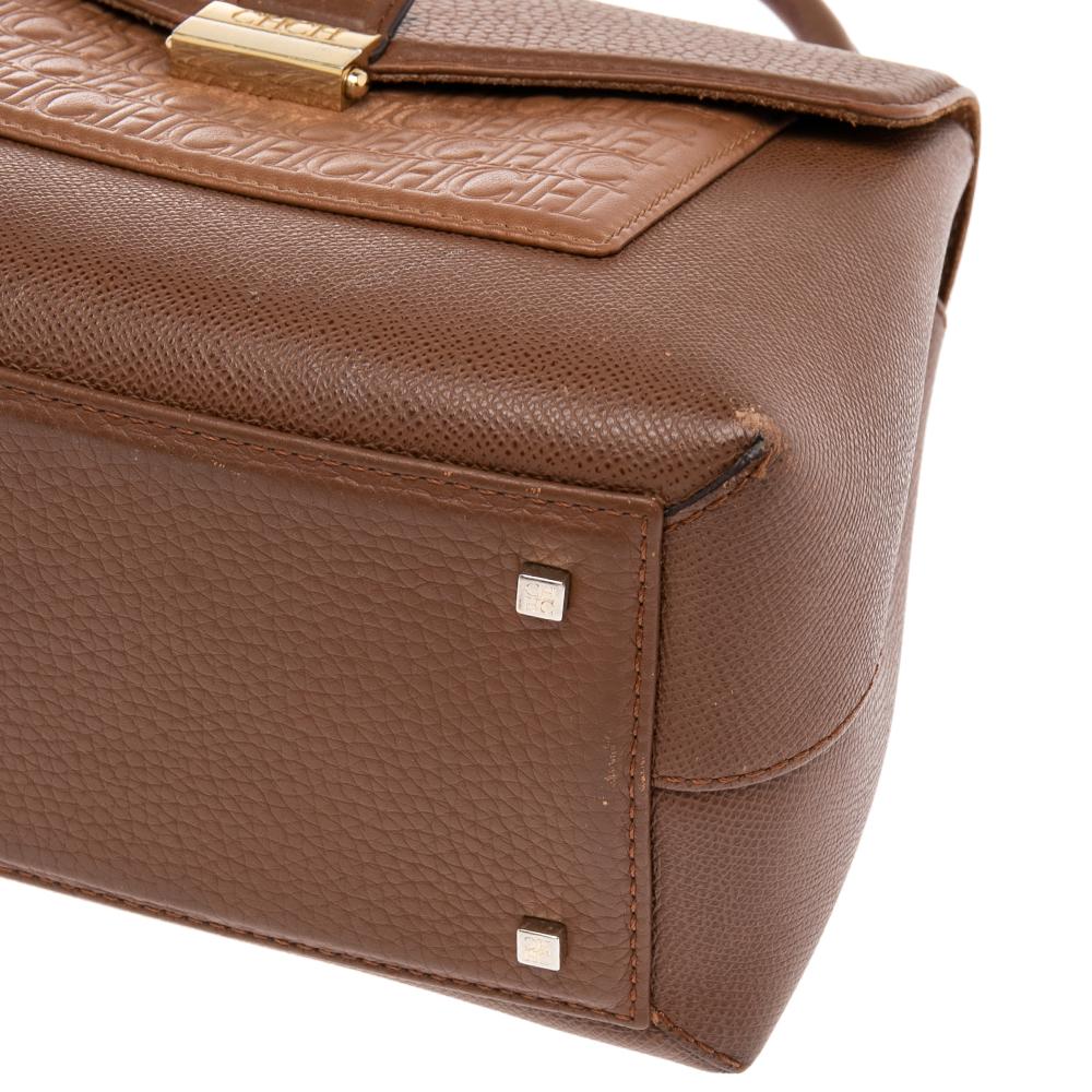 CH Carolina Herrera Brown Monogram Embossed Leather Top Handle Bag 2