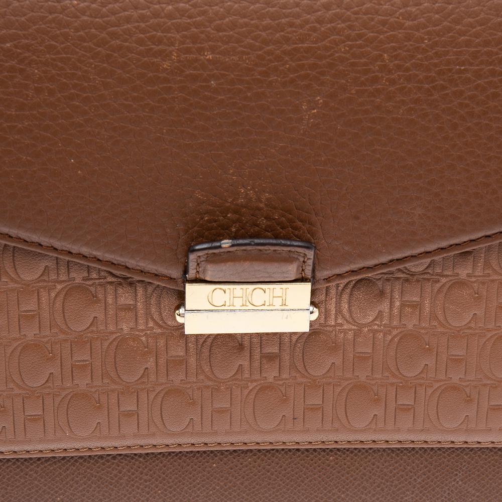 CH Carolina Herrera Brown Monogram Embossed Leather Top Handle Bag 4