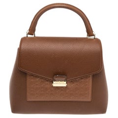 CH Carolina Herrera Brown Monogram Embossed Leather Top Handle Bag