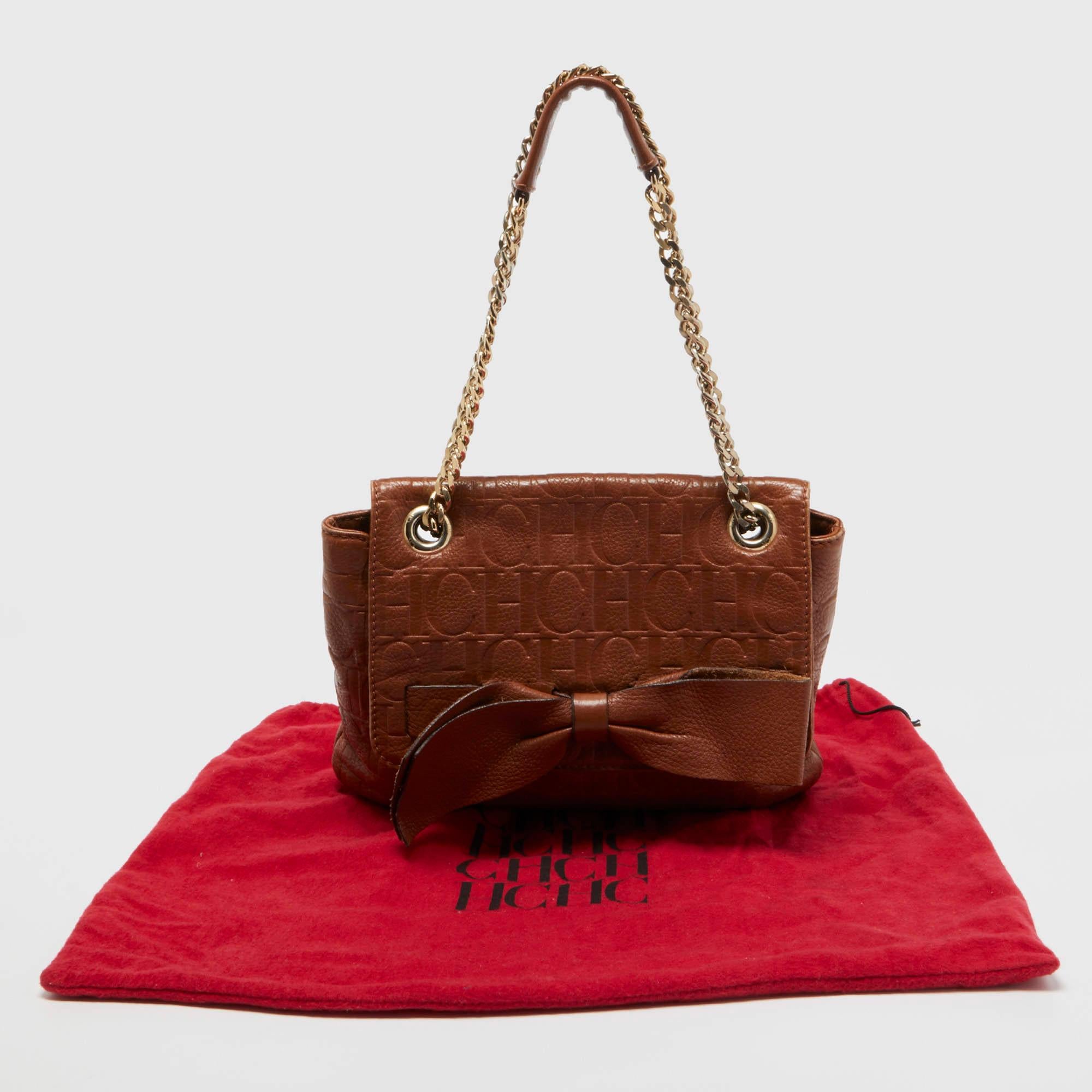 CH Carolina Herrera Brown Monogram Leather Audrey Shoulder Bag 8