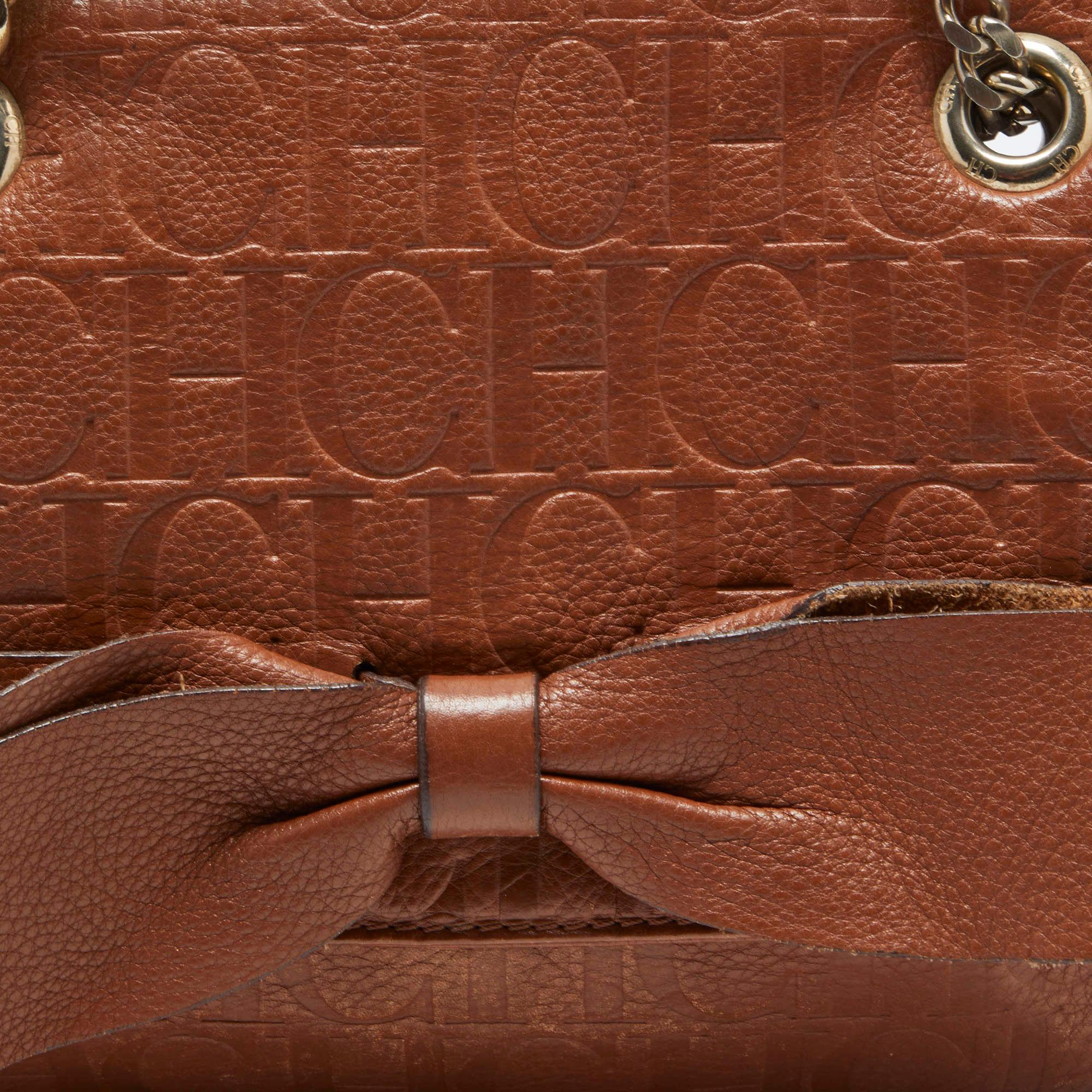 CH Carolina Herrera Brown Monogram Leather Audrey Shoulder Bag 9