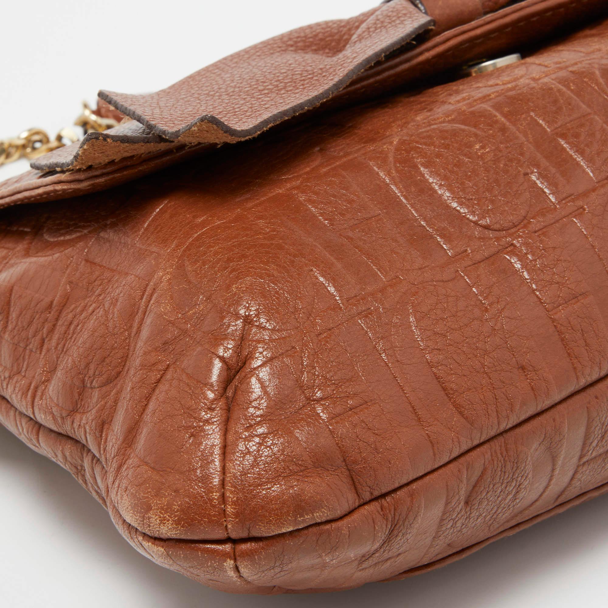 CH Carolina Herrera Brown Monogram Leather Audrey Shoulder Bag 14