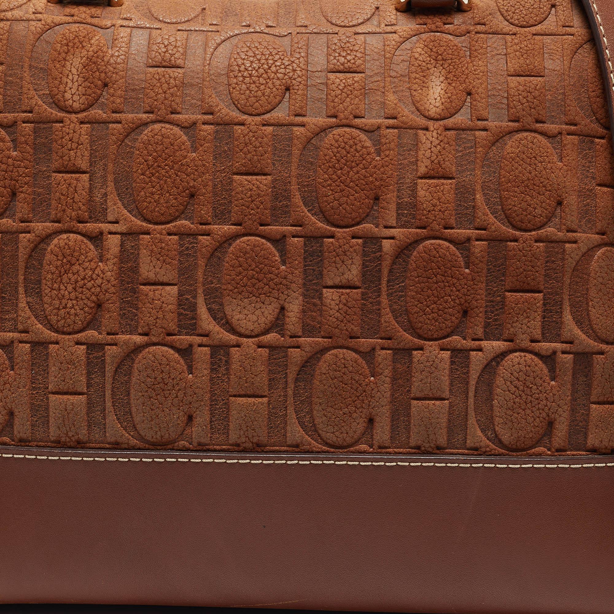 CH Carolina Herrera Brown Monogram Nubuck Leather Tote 2