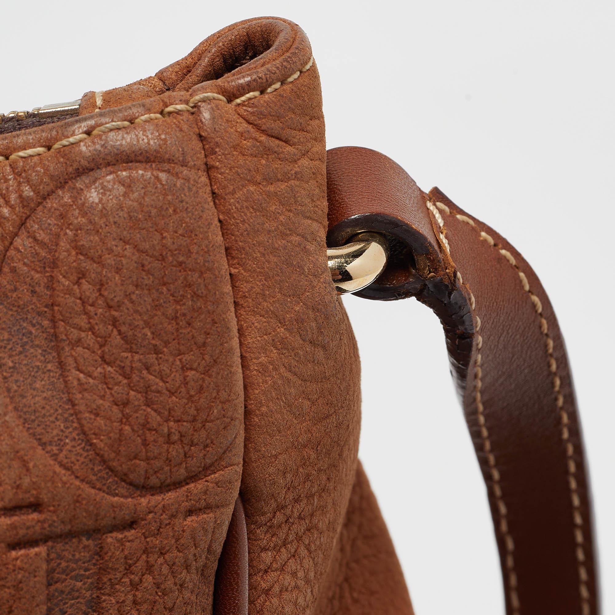 CH Carolina Herrera Brown Monogram Nubuck Leather Tote 4