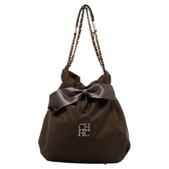 CH Carolina Herrera Brown Nylon and Leather Bow Bucket Bag