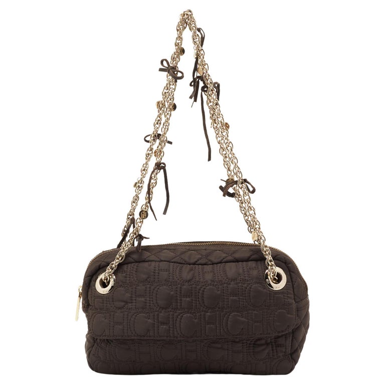 CH Carolina Herrera Brown Quilted Nylon Chain Shoulder Bag For Sale at