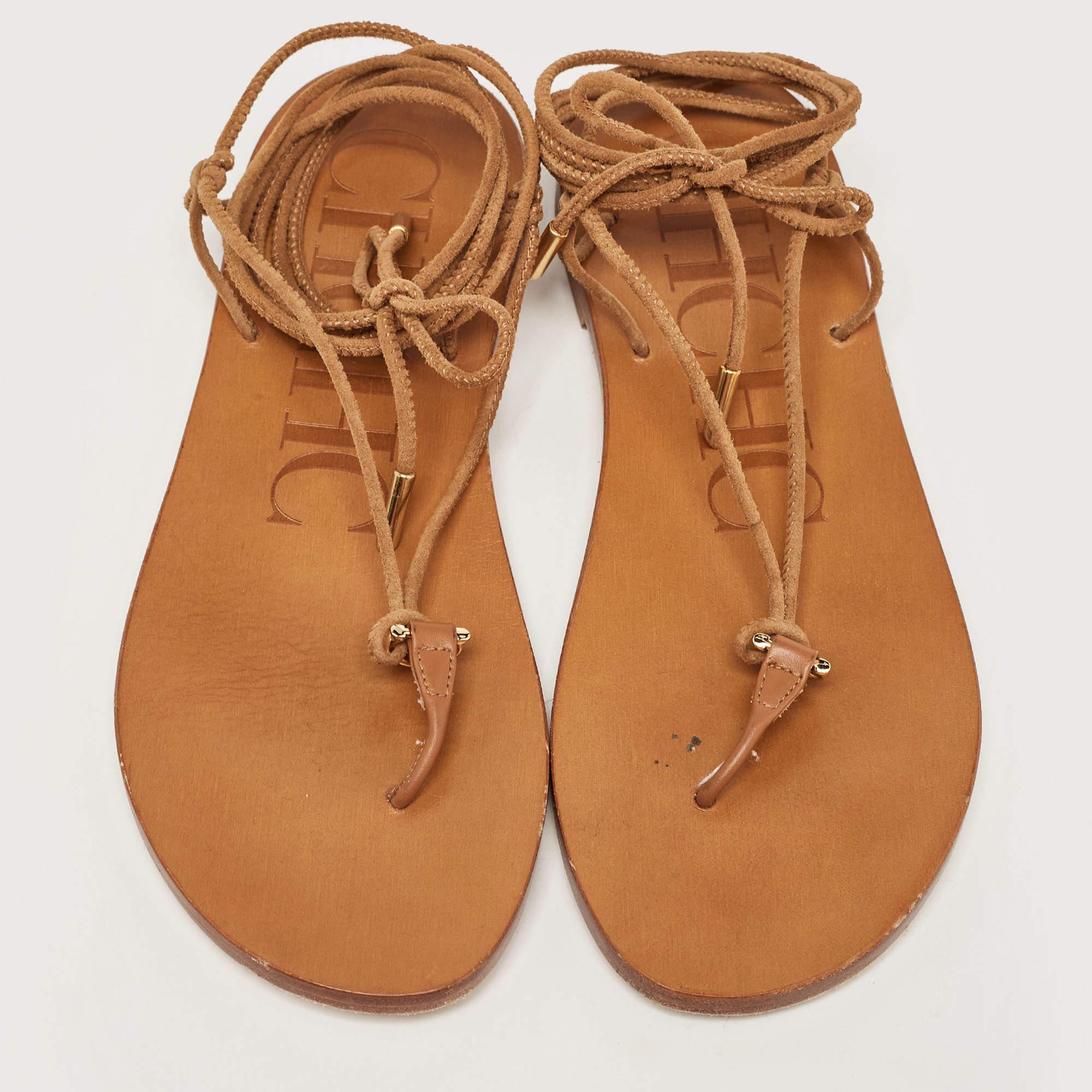 CH Carolina Herrera Sandalias planas con cordones de ante marrón talla 38 Marrón