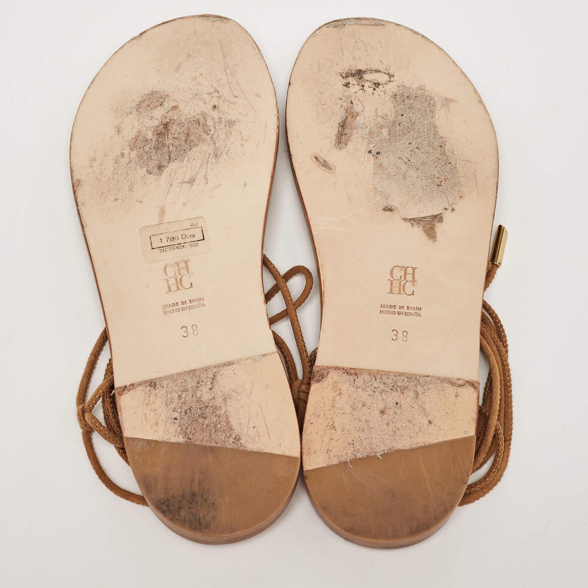 CH Carolina Herrera Sandalias planas con cordones de ante marrón talla 38 1