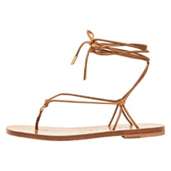 CH Carolina Herrera Brown Suede Lace Up Thong Flat Sandals Size 38 CH Carolina Herrera Brown Suede Lace Up Thong Flat Sandals Size 38