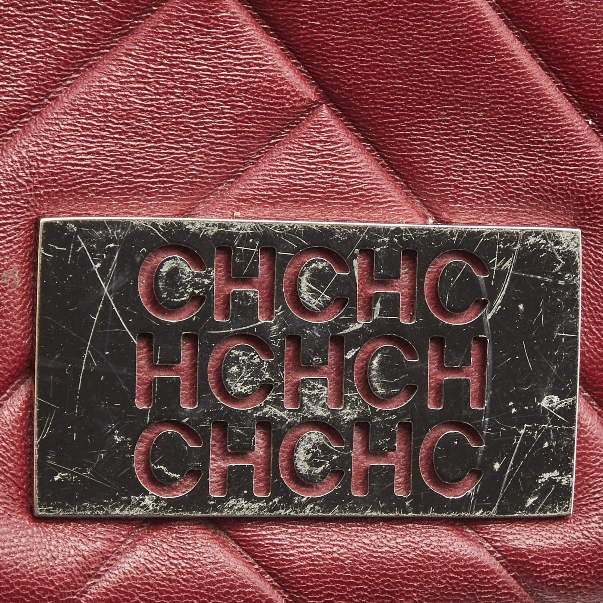 Women's CH Carolina Herrera Burgundy Chevron Leather Logo Camera Crossbody Bag For Sale
