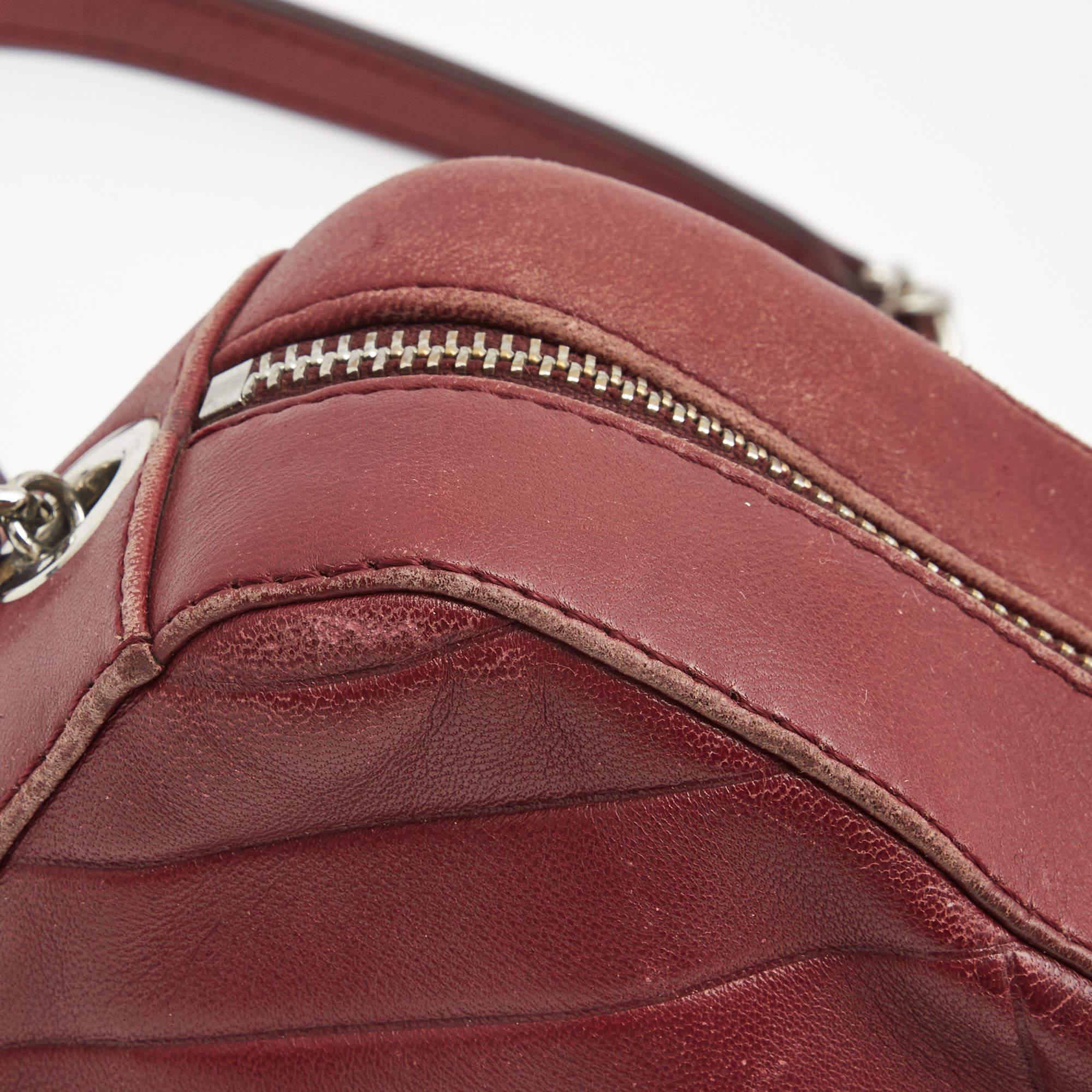 CH Carolina Herrera Burgundy Chevron Leather Logo Camera Crossbody Bag For Sale 2
