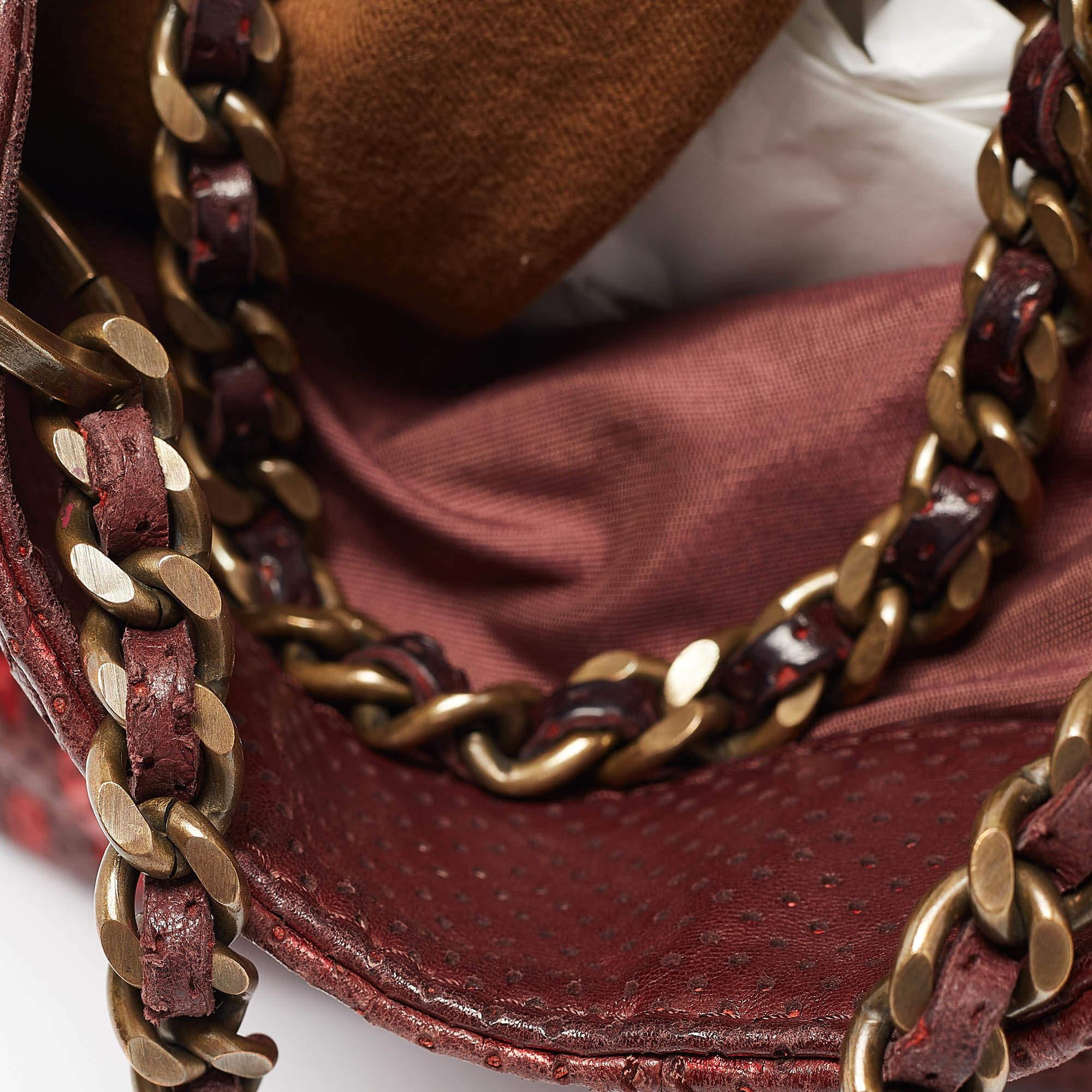 CH Carolina Herrera Burgundy/Red Metallic Perforated Monogram Leather Chain Tote 1