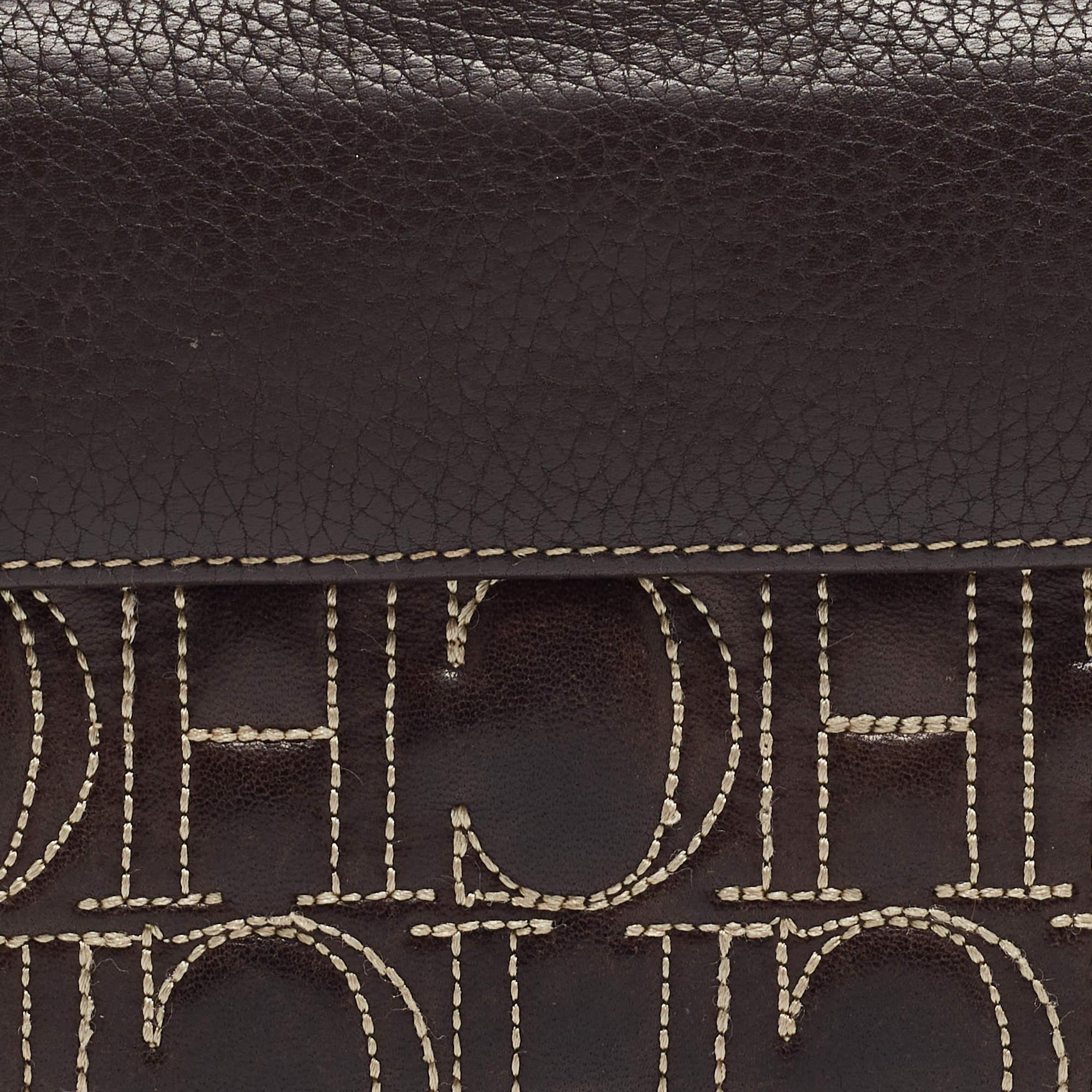 Women's CH Carolina Herrera Choco Brown Monogram Leather Wallet For Sale