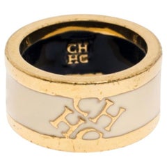 CH Carolina Herrera Cream Enamel Gold Tone Band Ring Size 52