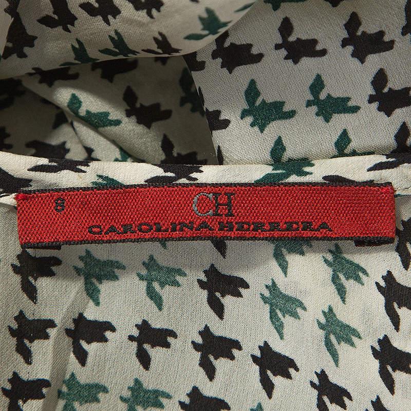Women's CH Carolina Herrera Cream Geometric Print Silk Blouse M