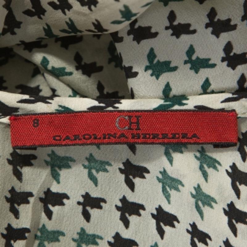 CH Carolina Herrera Blusa de Seda con Estampado Geométrico Crema M en venta 1