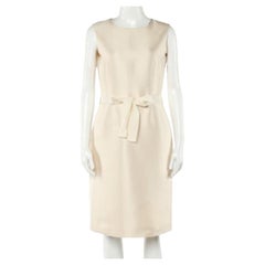 CH Carolina Herrera Cremefarbenes ärmelloses Kleid mit Gürtel M