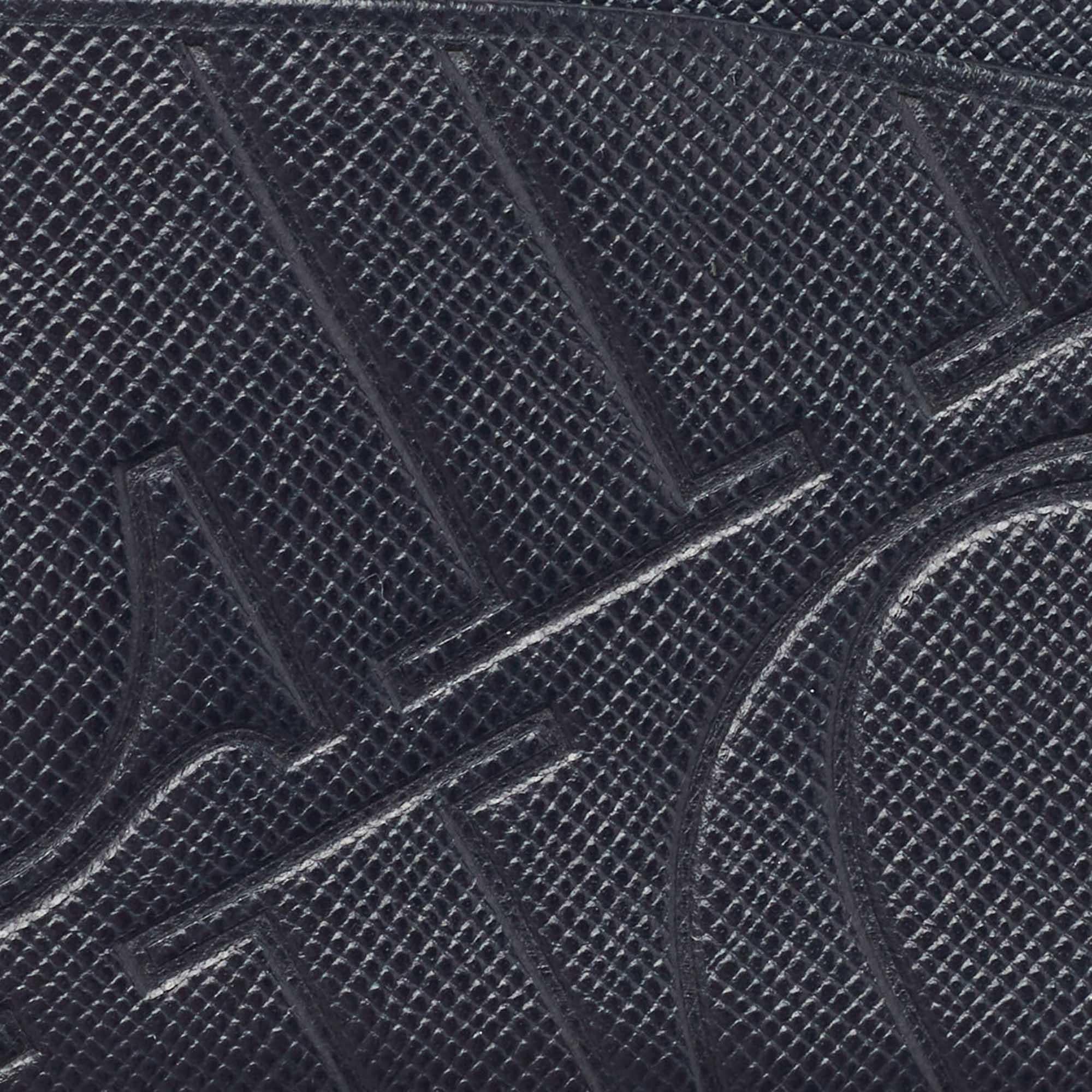 CH Carolina Herrera Porte-cartes en cuir embossé monogramme bleu foncé Pour femmes en vente
