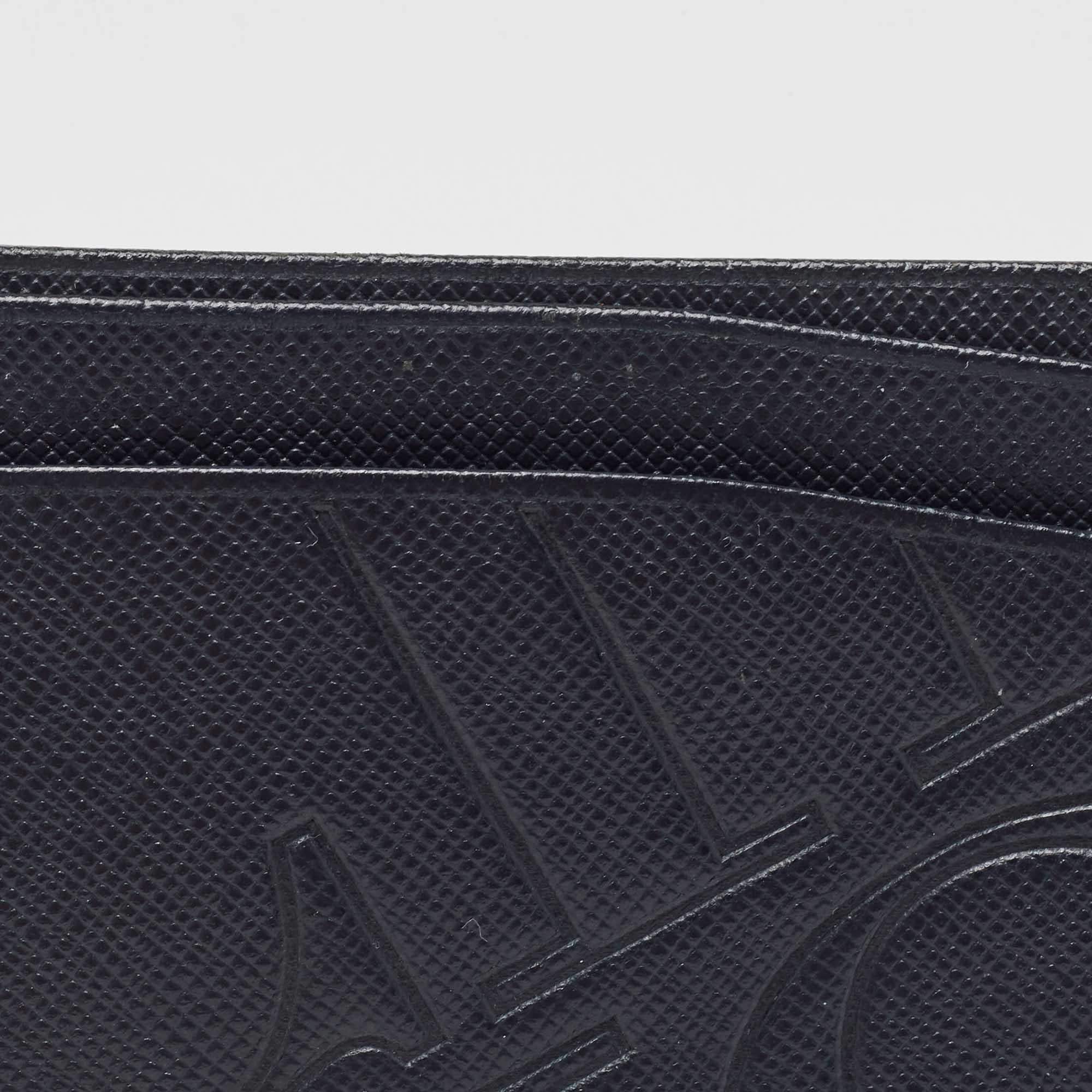 CH Carolina Herrera Porte-cartes en cuir embossé monogramme bleu foncé en vente 1