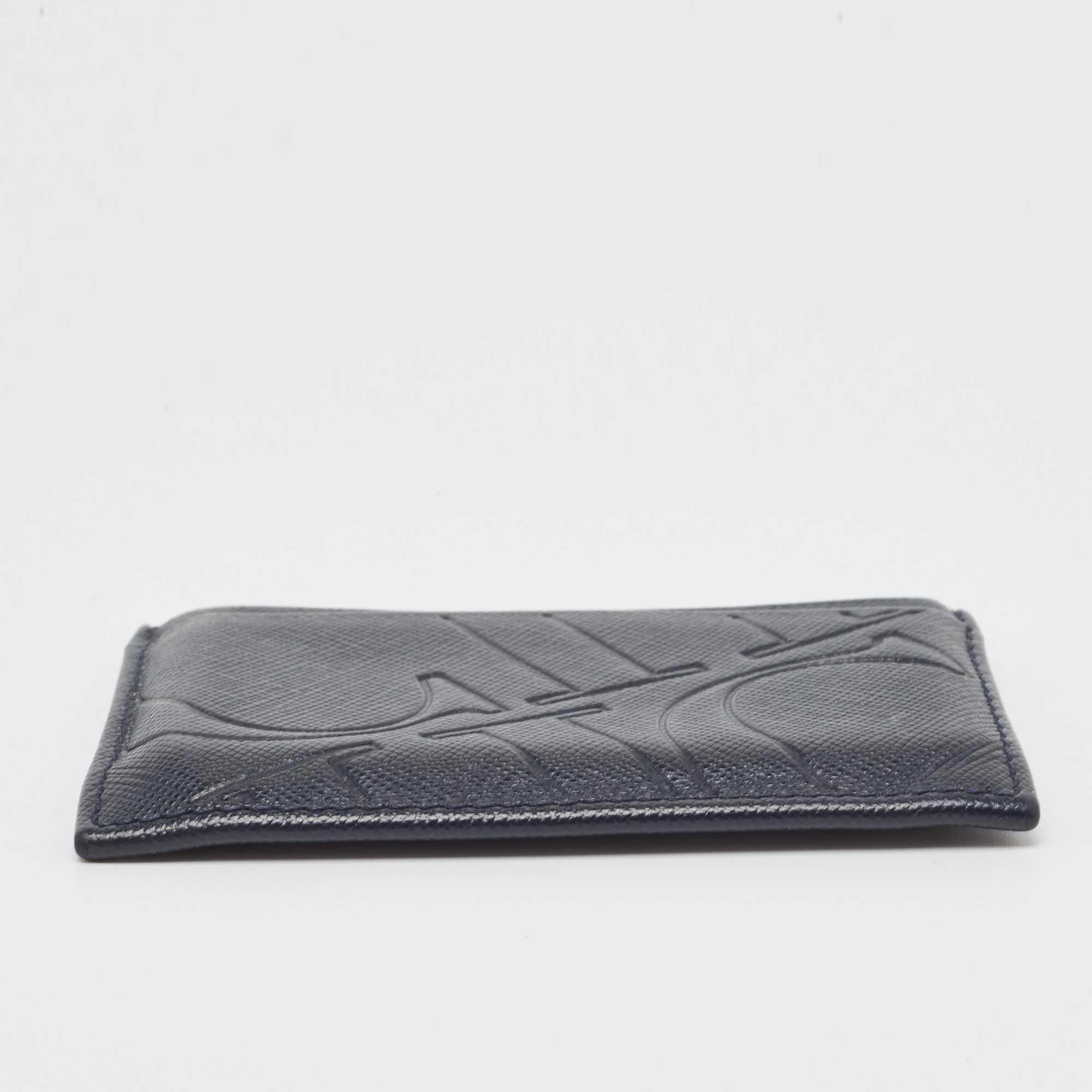 CH Carolina Herrera Porte-cartes en cuir embossé monogramme bleu foncé en vente 2