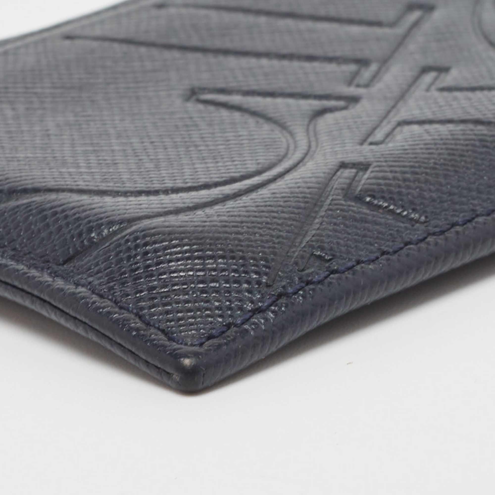 CH Carolina Herrera Porte-cartes en cuir embossé monogramme bleu foncé en vente 4