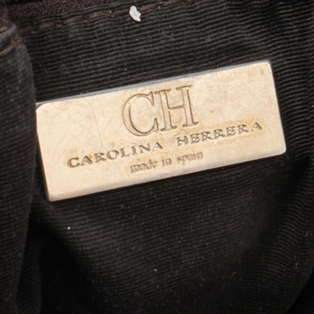 CH Carolina Herrera Dark Brown Embossed Leather Bow Bucket Bag 1