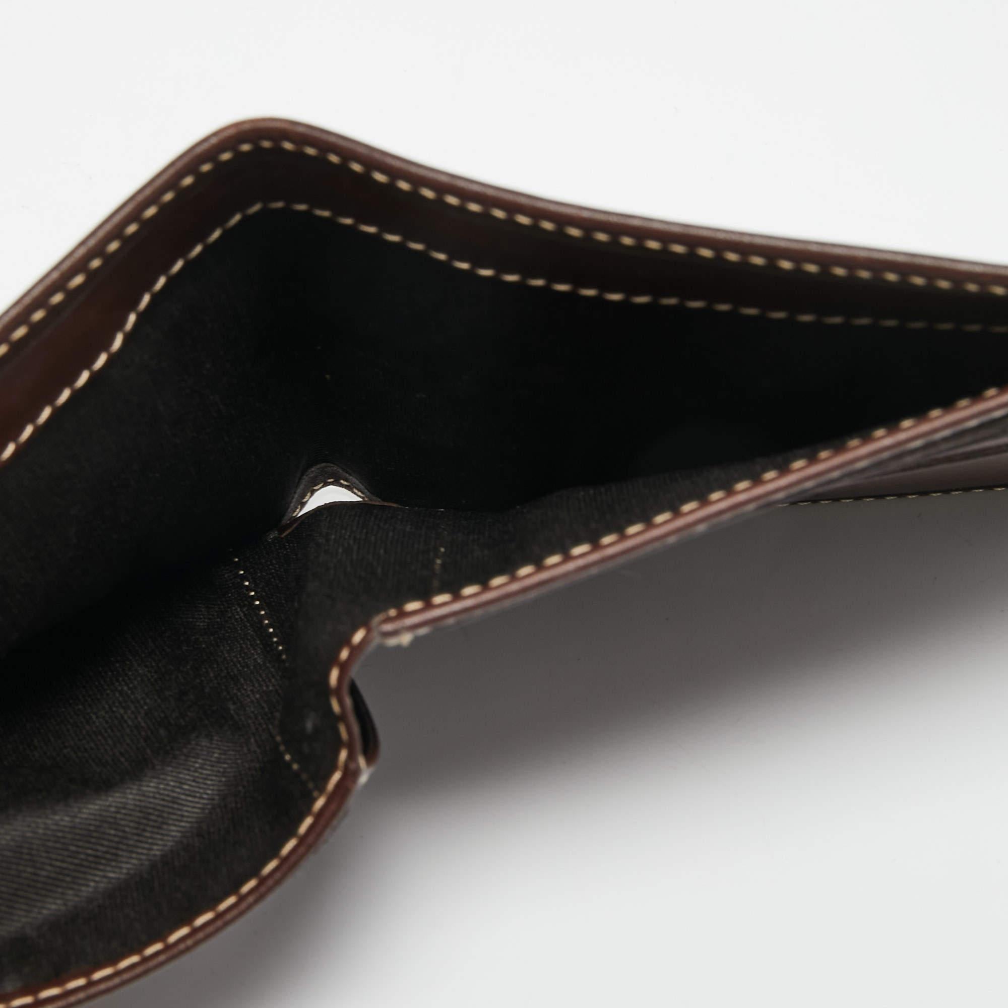CH Carolina Herrera Dunkelbraunes Leder Portemonnaie Kompakt Brieftasche (Schwarz)
