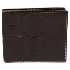 CH Carolina Herrera Dunkelbraunes Leder Portemonnaie Kompakt Brieftasche