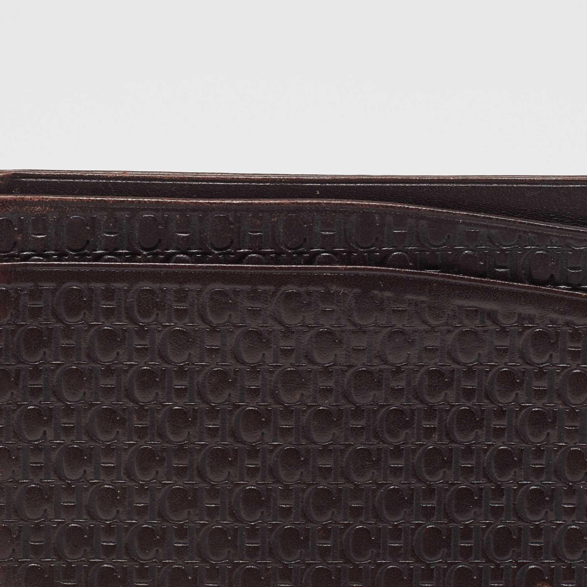 CH Carolina Herrera Portacarte in pelle Monogram marrone scuro in vendita 1