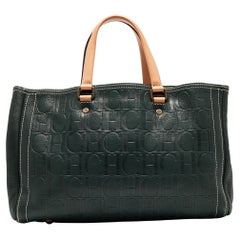 CH Carolina Herrera Dark Green Monogram Leather Andy Shopper Tote