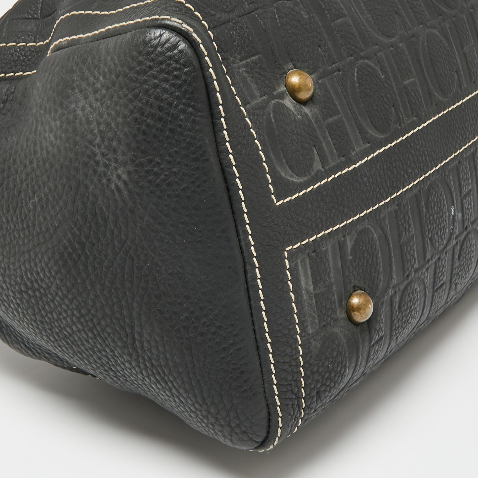 CH Carolina Herrera Dark Grey Monogram Embossed Leather Large Andy Boston Bag 2