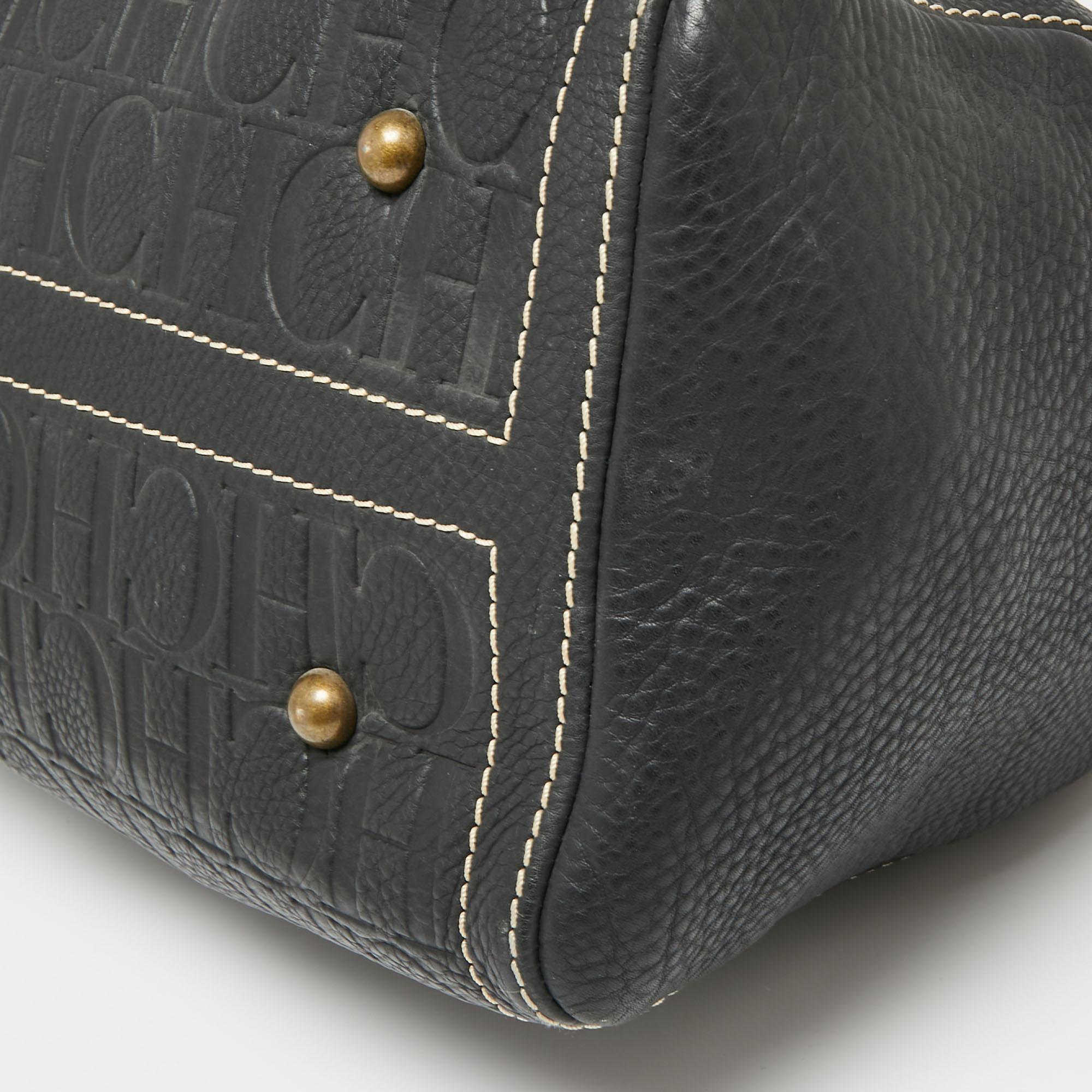 CH Carolina Herrera Dark Grey Monogram Embossed Leather Large Andy Boston Bag 3