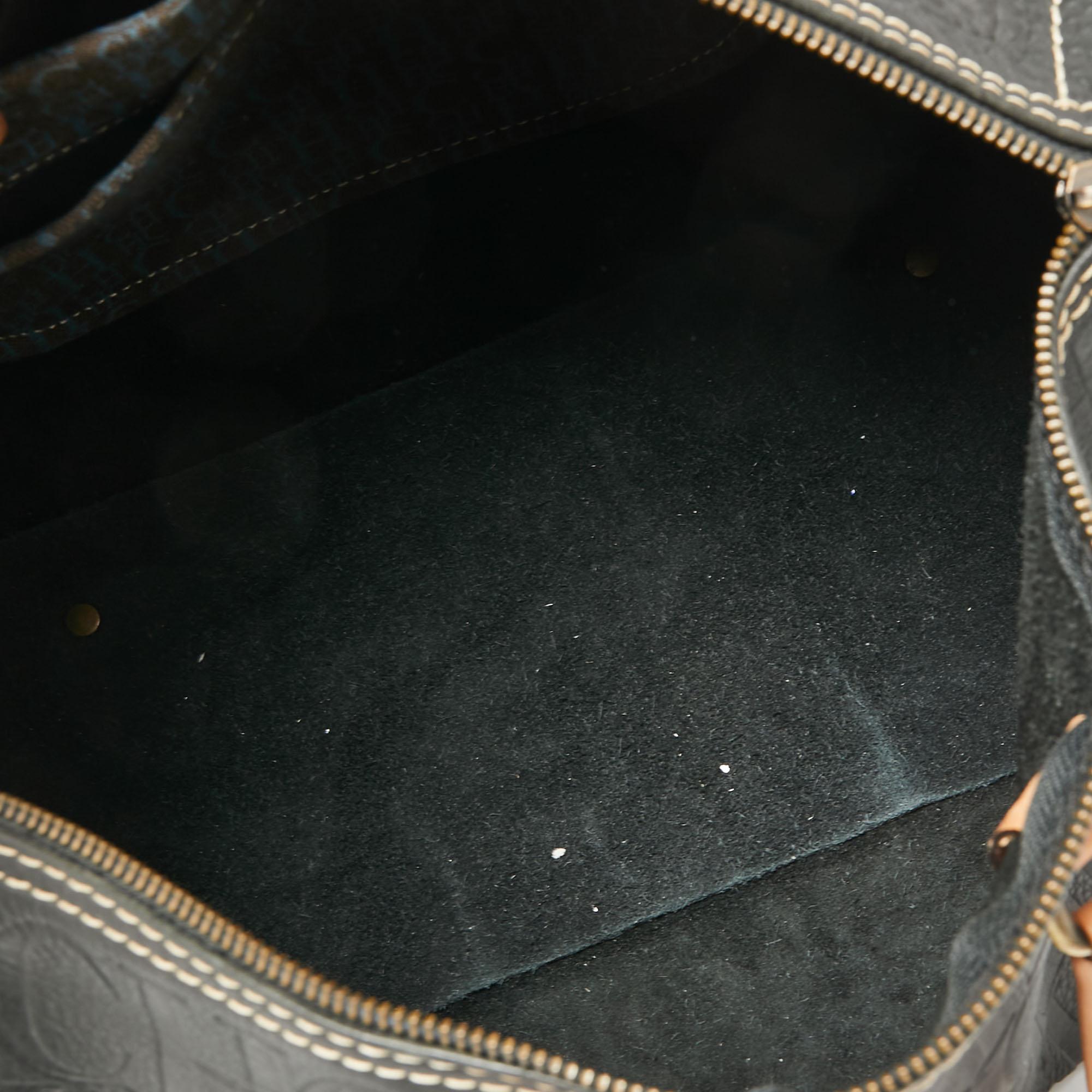 Women's CH Carolina Herrera Dark Grey Monogram Embossed Leather Large Andy Boston Bag
