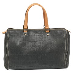 CH Carolina Herrera Dark Grey Monogram Embossed Leather Large Andy Boston Bag