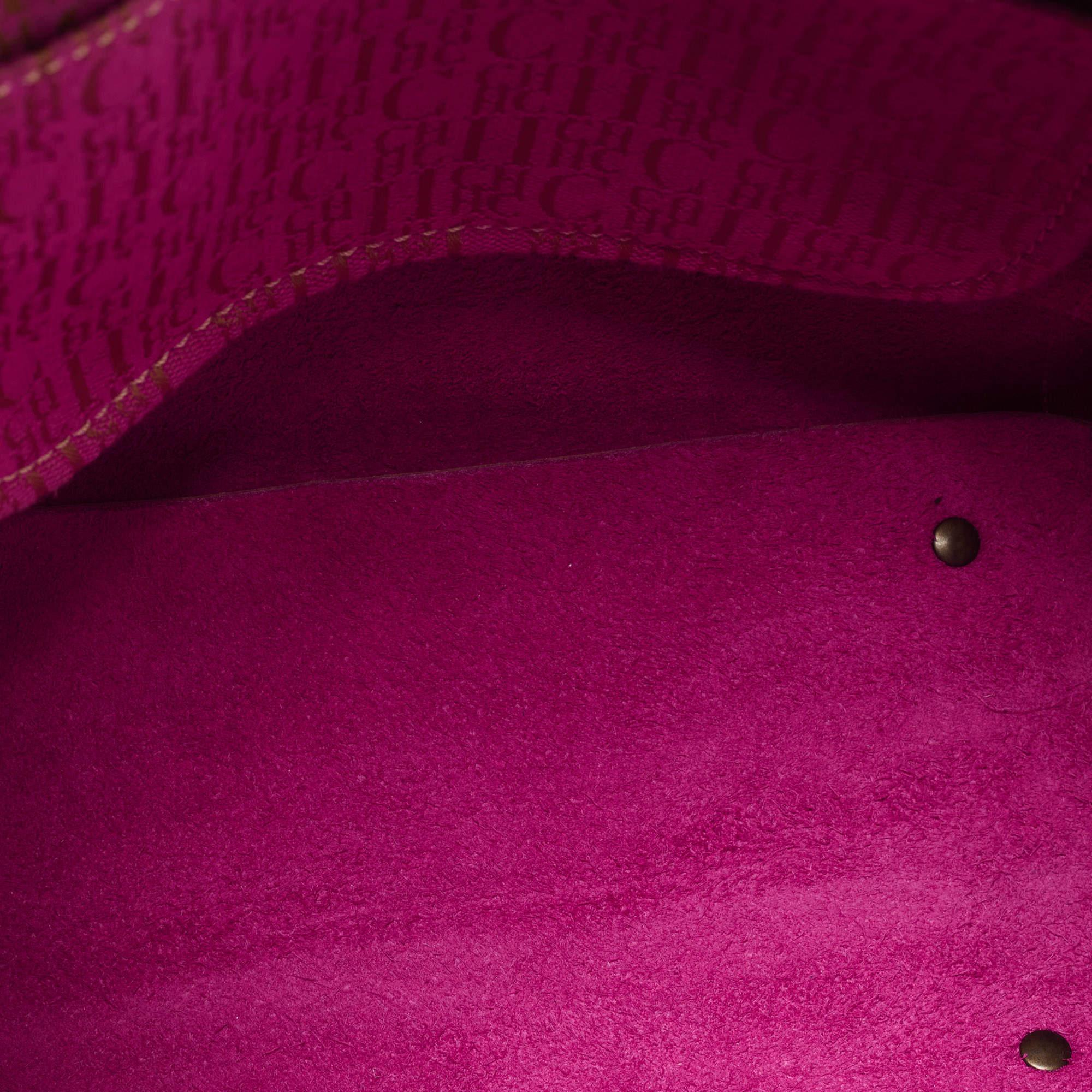 CH Carolina Herrera Fuchsia Monogram Embossed Leather Andy Tote 5