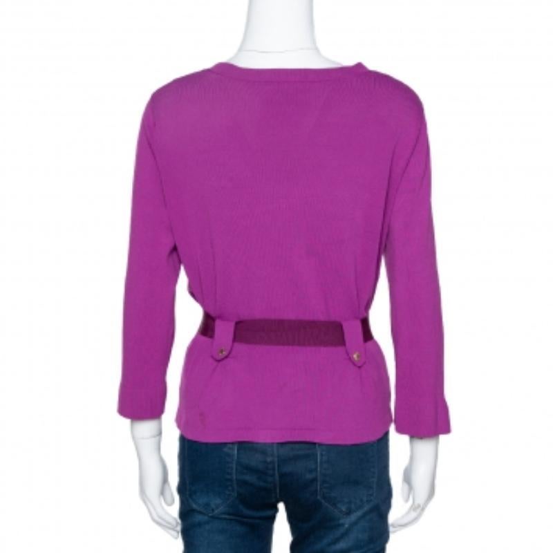 CH Carolina Herrera Cardigan con cintura in maglia elasticizzata color fucsia L.L. in vendita 1